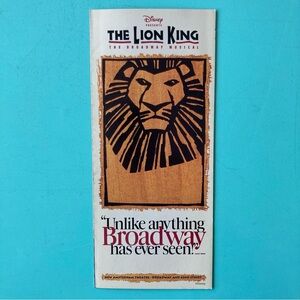 3 Panel Paper Flyer The Lion King On Broadway 8” X4” The New Amsterdam Theatre